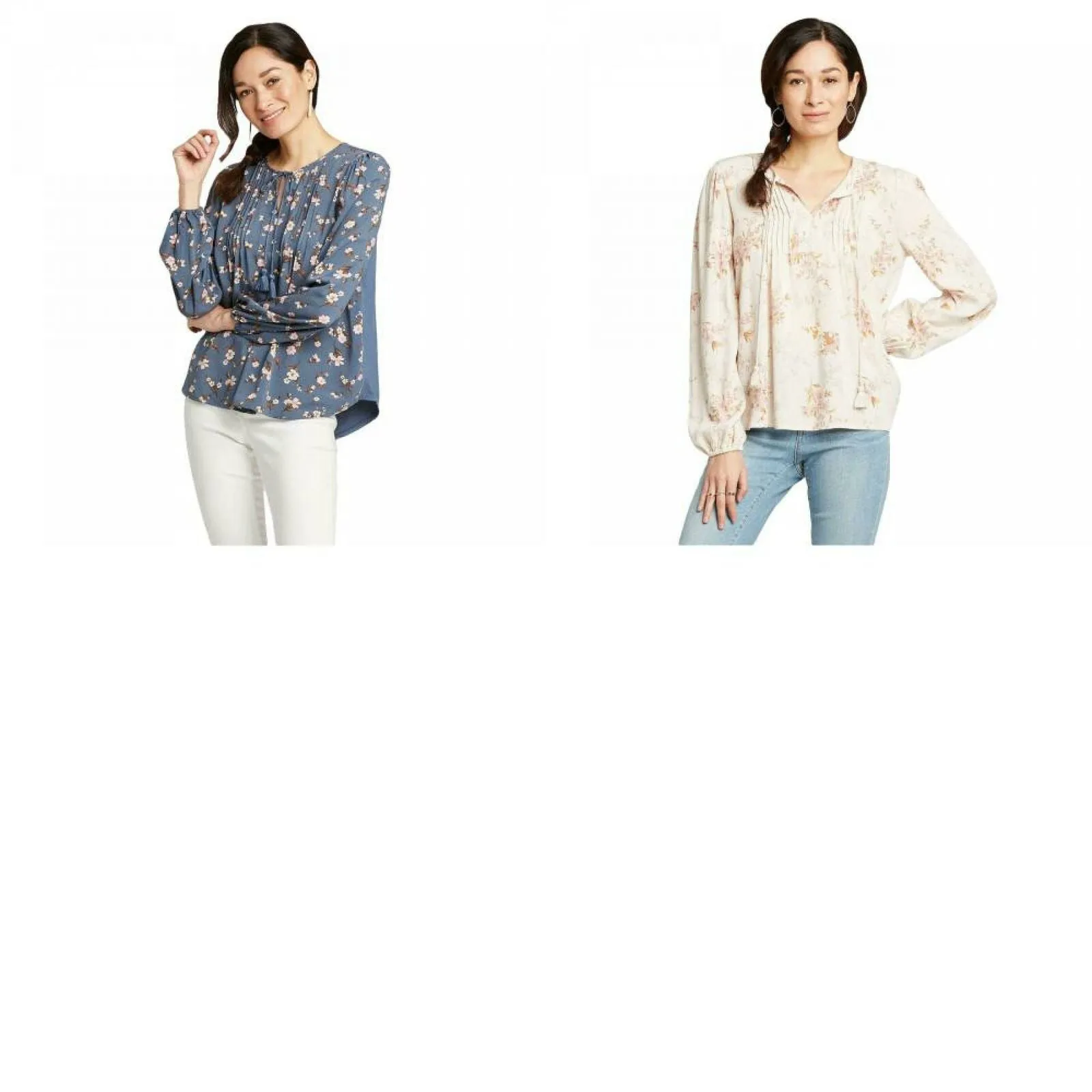 Knox Rose Women's Floral Print Long Sleeve Split Neck Blouse Shirt