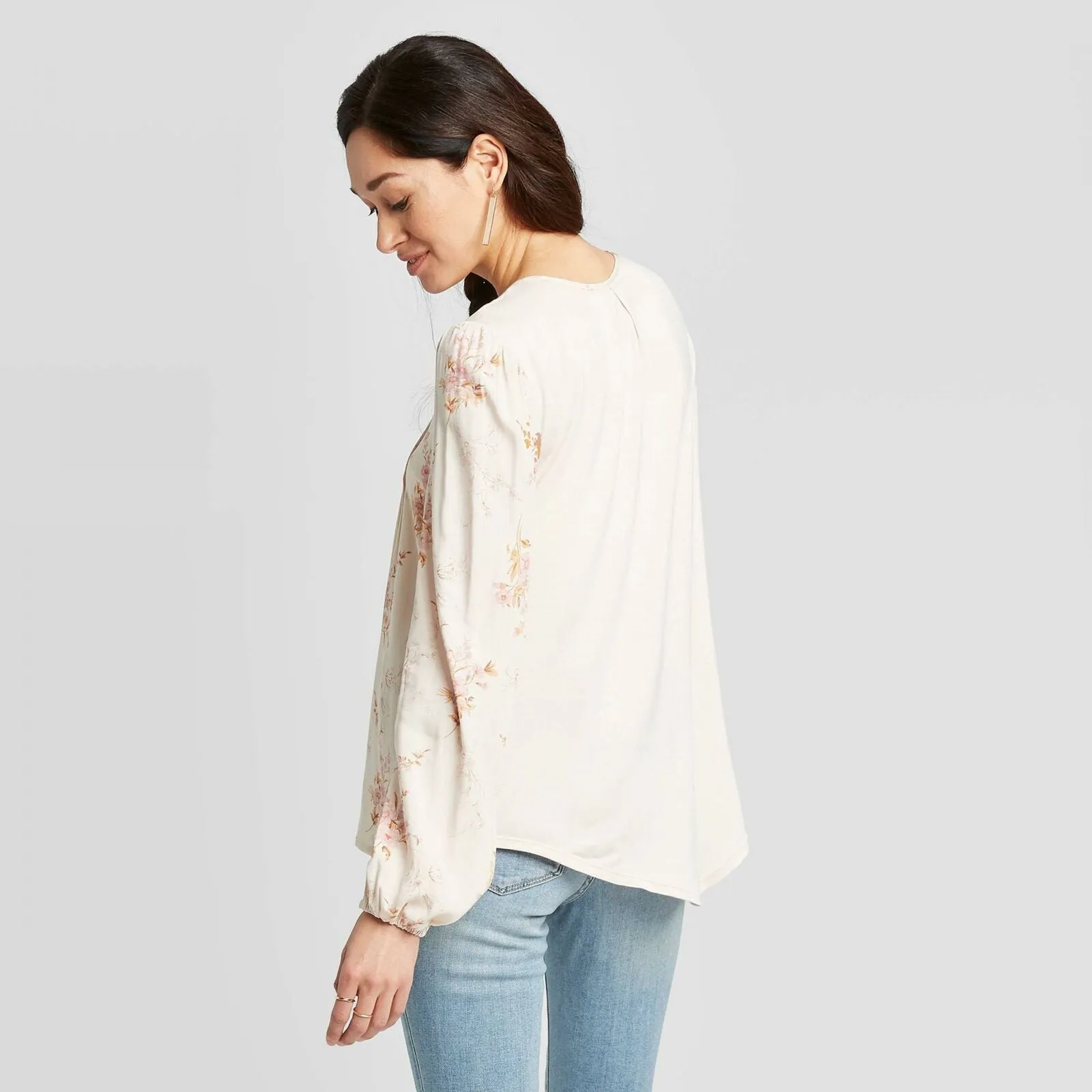 Knox Rose Women's Floral Print Long Sleeve Split Neck Blouse Shirt