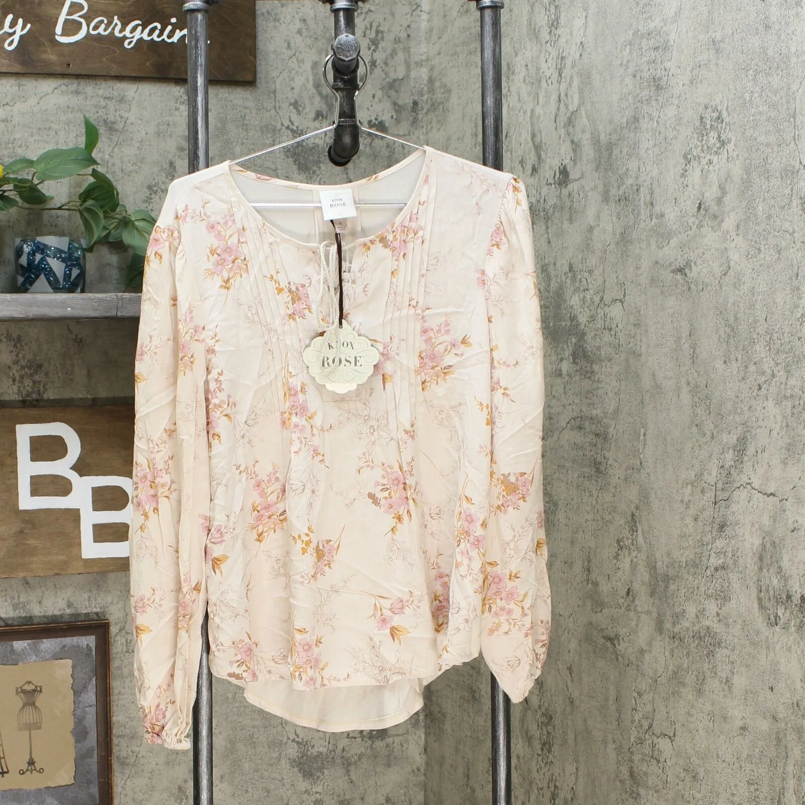 Knox Rose Women's Floral Print Long Sleeve Split Neck Blouse Shirt