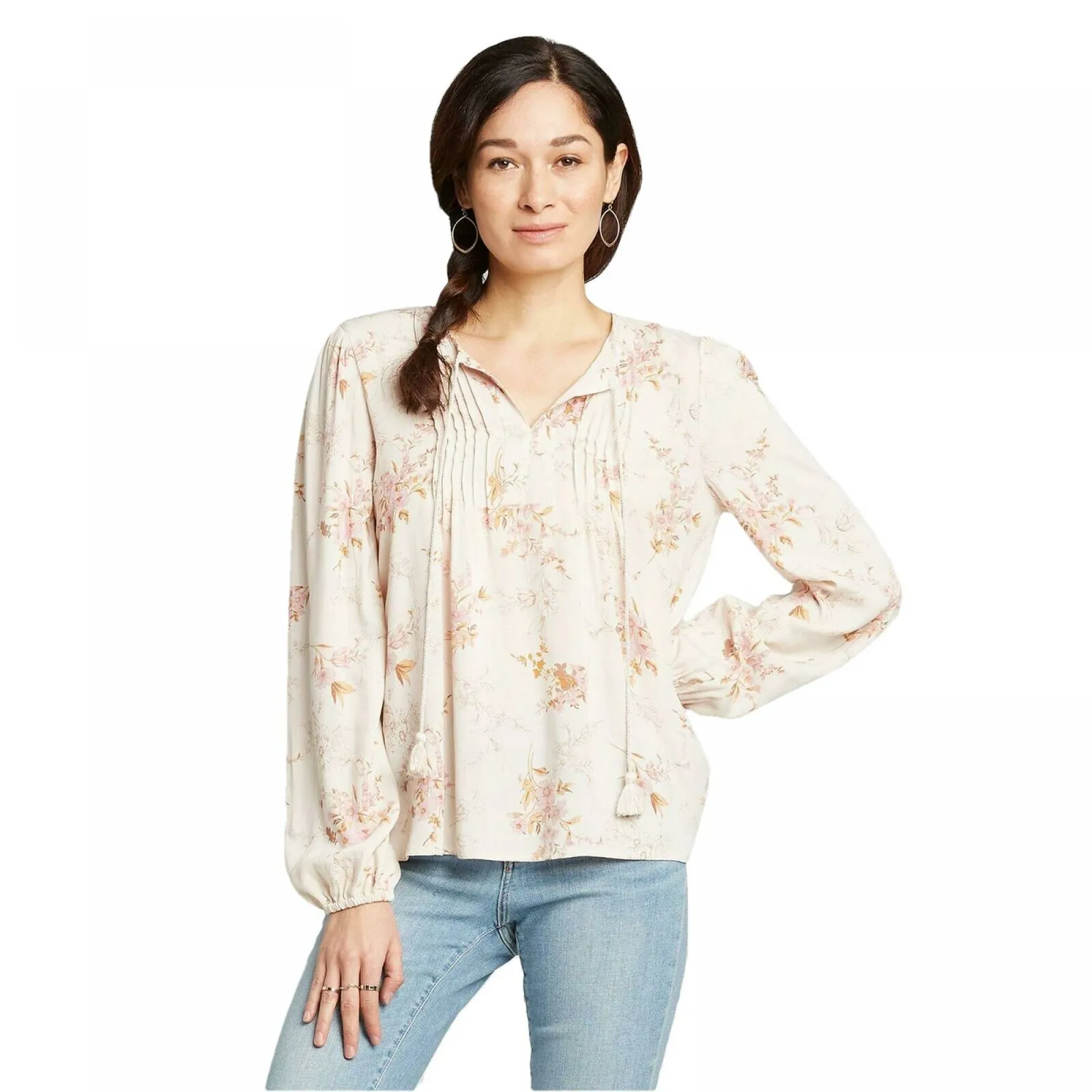 Knox Rose Women's Floral Print Long Sleeve Split Neck Blouse Shirt