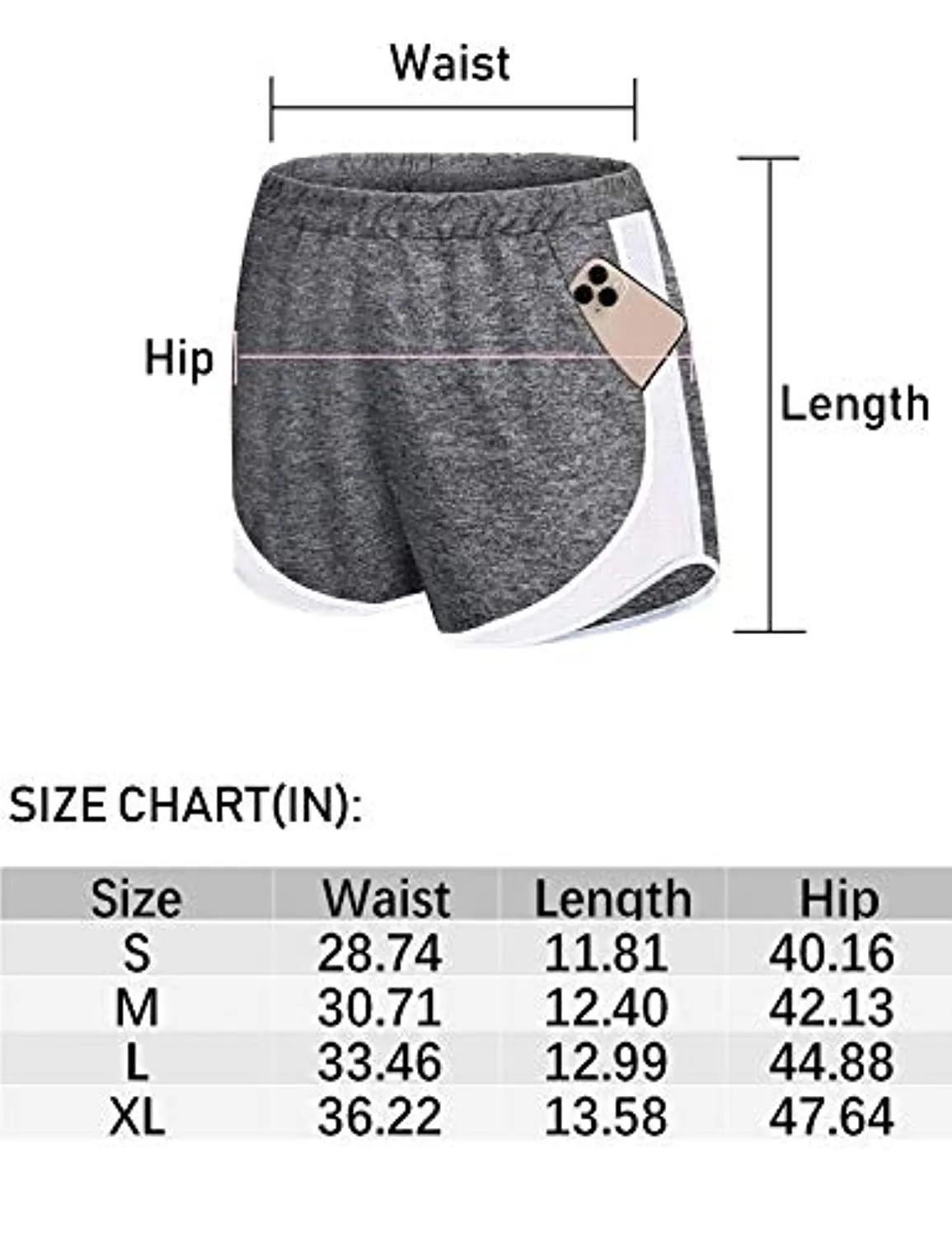 Koscacy Women Banded Waist Double Layer Fitness Running Workout Lounge Shorts with Pockets