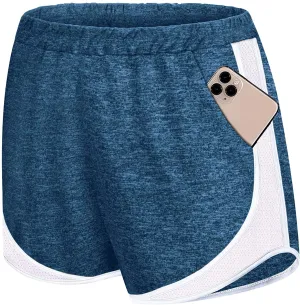 Koscacy Women Banded Waist Double Layer Fitness Running Workout Lounge Shorts with Pockets