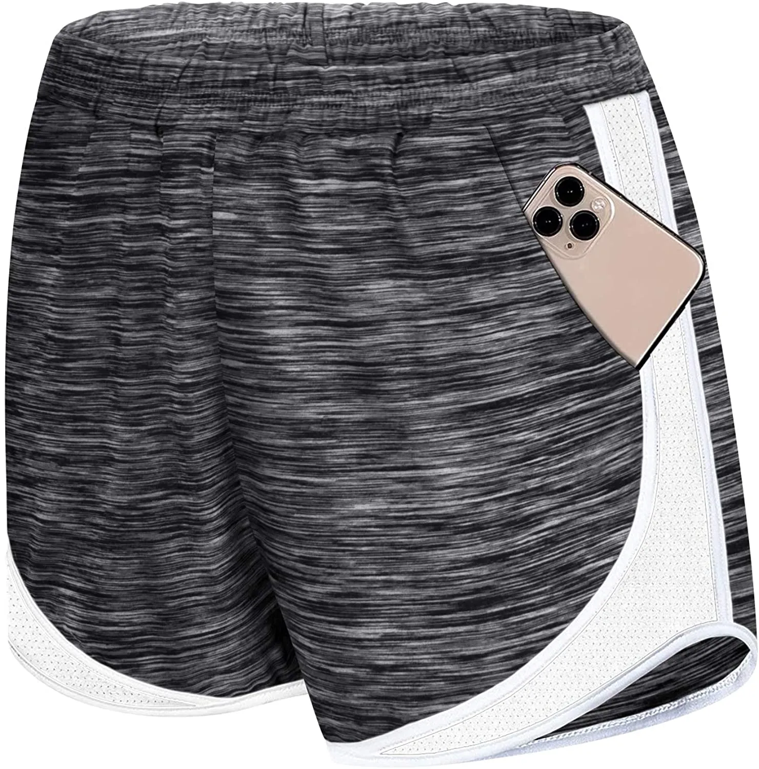Koscacy Women Banded Waist Double Layer Fitness Running Workout Lounge Shorts with Pockets