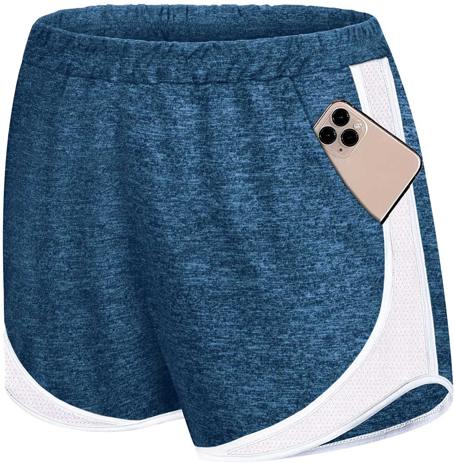 Koscacy Women Banded Waist Double Layer Fitness Running Workout Lounge Shorts with Pockets