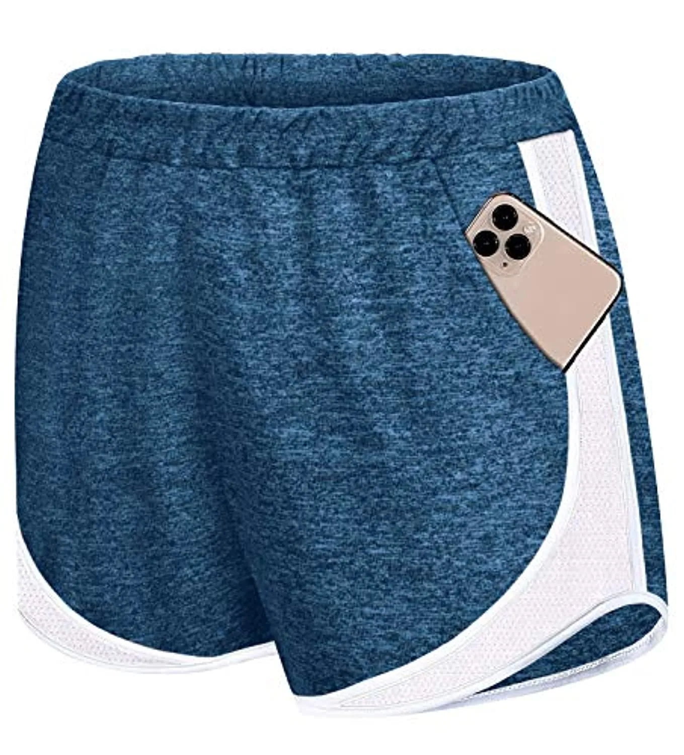 Koscacy Women Banded Waist Double Layer Fitness Running Workout Lounge Shorts with Pockets