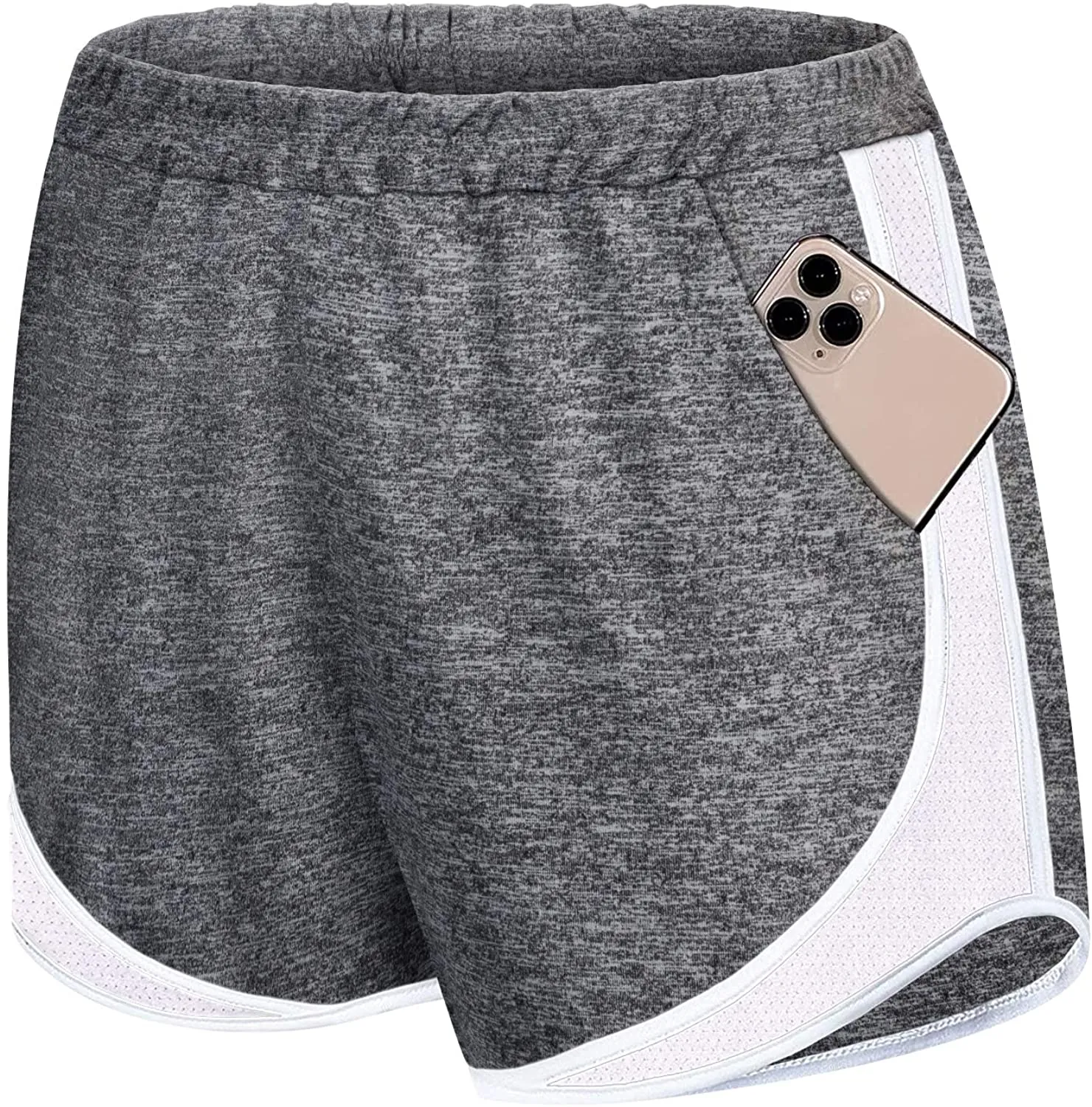 Koscacy Women Banded Waist Double Layer Fitness Running Workout Lounge Shorts with Pockets