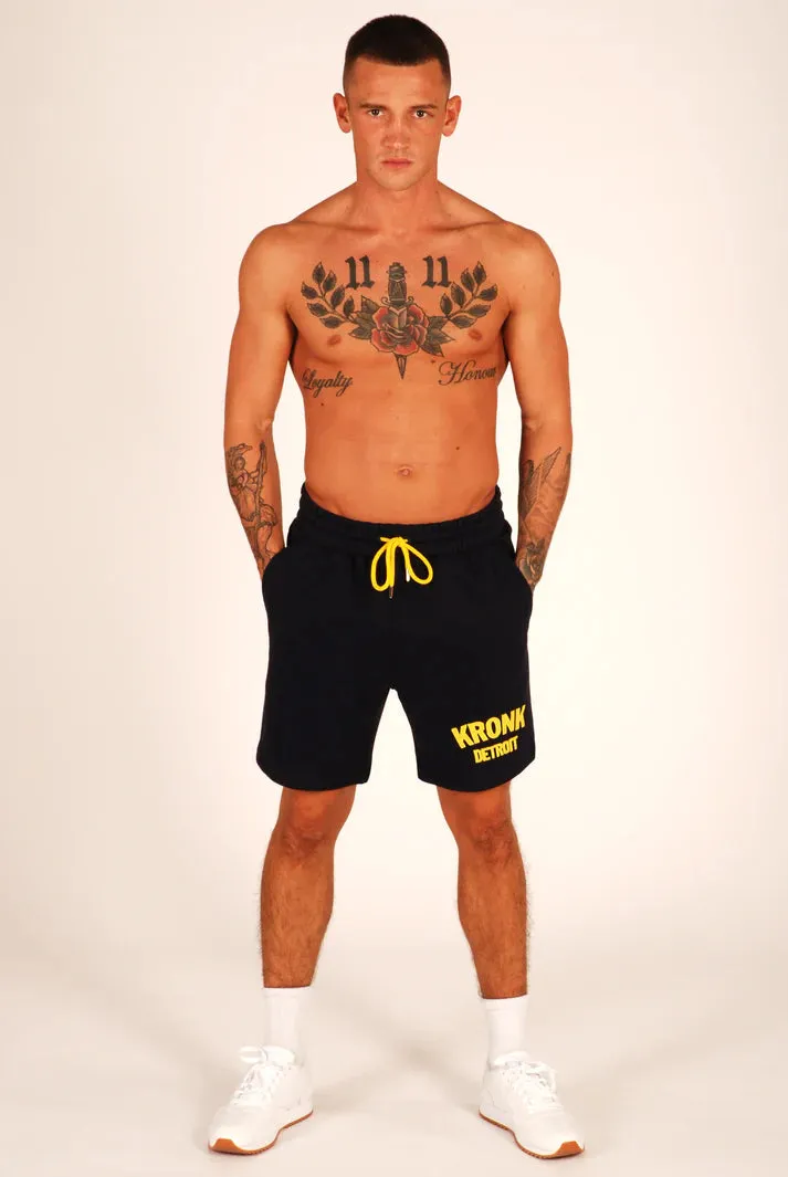 KRONK Detroit Jog Shorts Navy with Yellow Applique logo