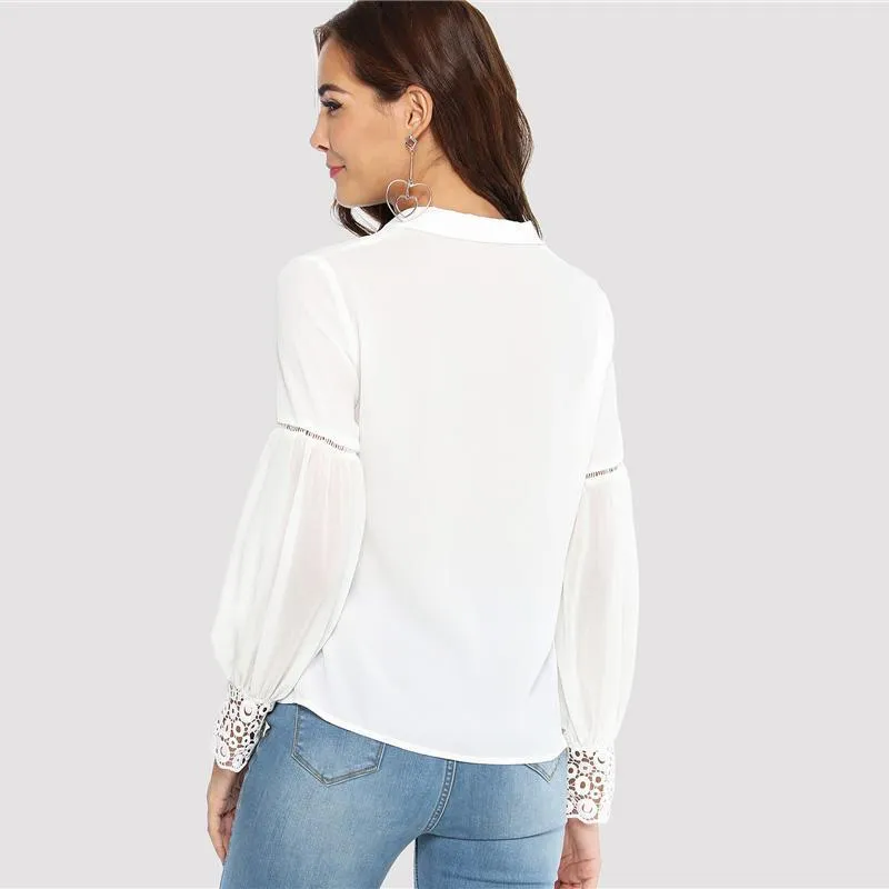 Lace Cuff V-Neck Blouse