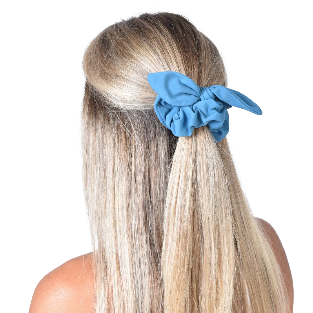 Leisure Collection Jersey Bow Scrunchie - Pacific Blue