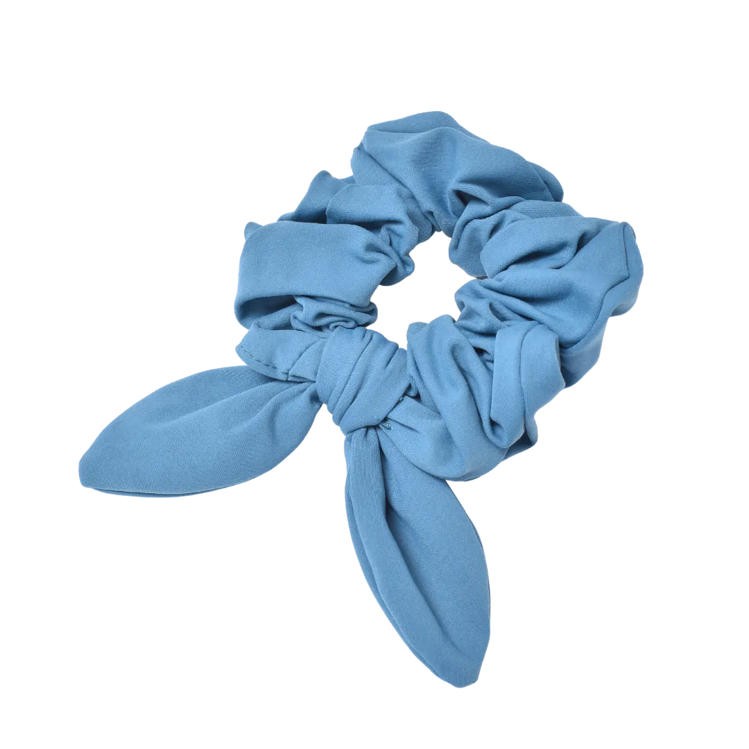 Leisure Collection Jersey Bow Scrunchie - Pacific Blue