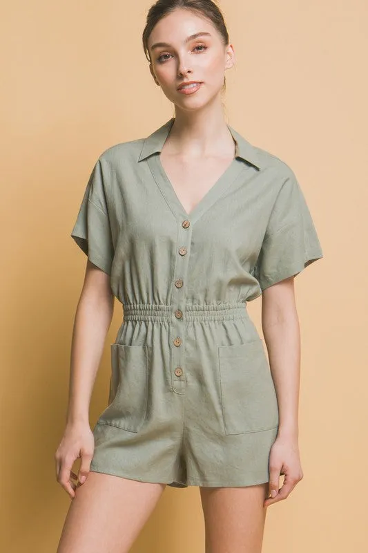 Love Tree Linen Button Down Romper