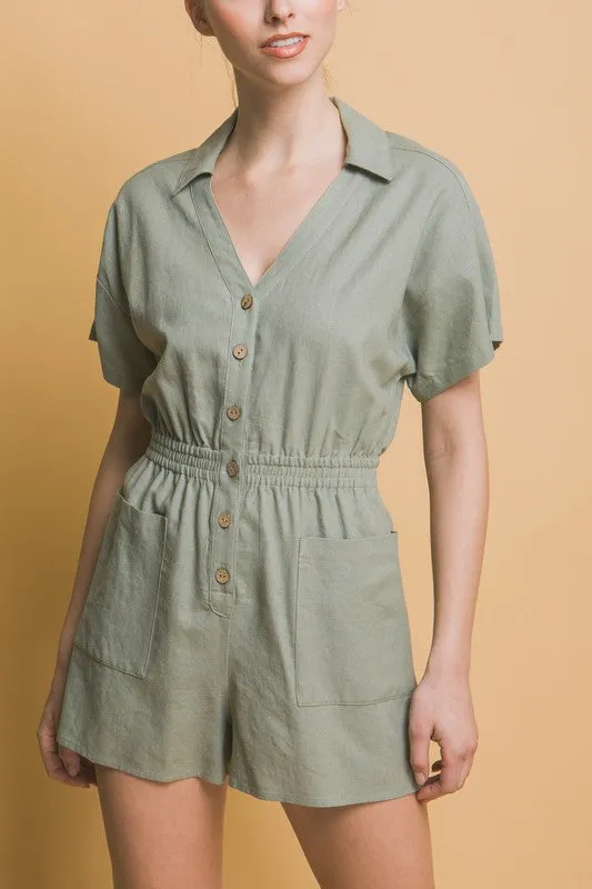 Love Tree Linen Button Down Romper