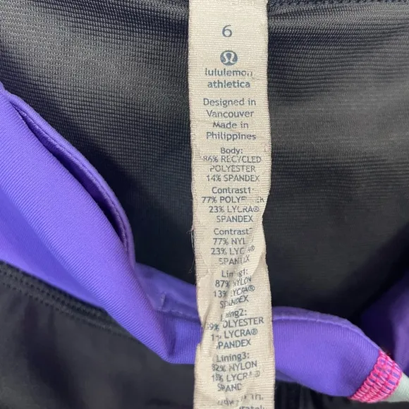 Lululemon Speed Shorts Black and Power Purple Summer Quilt, 6