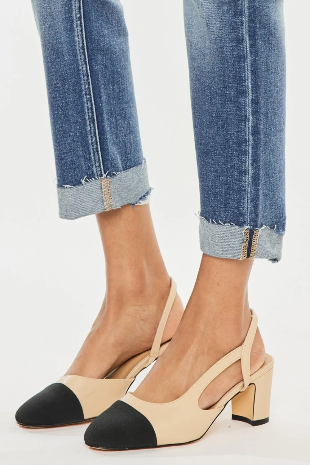 Madeline High Rise Cuffed Straight Jeans by Kancan in Medium Wash
