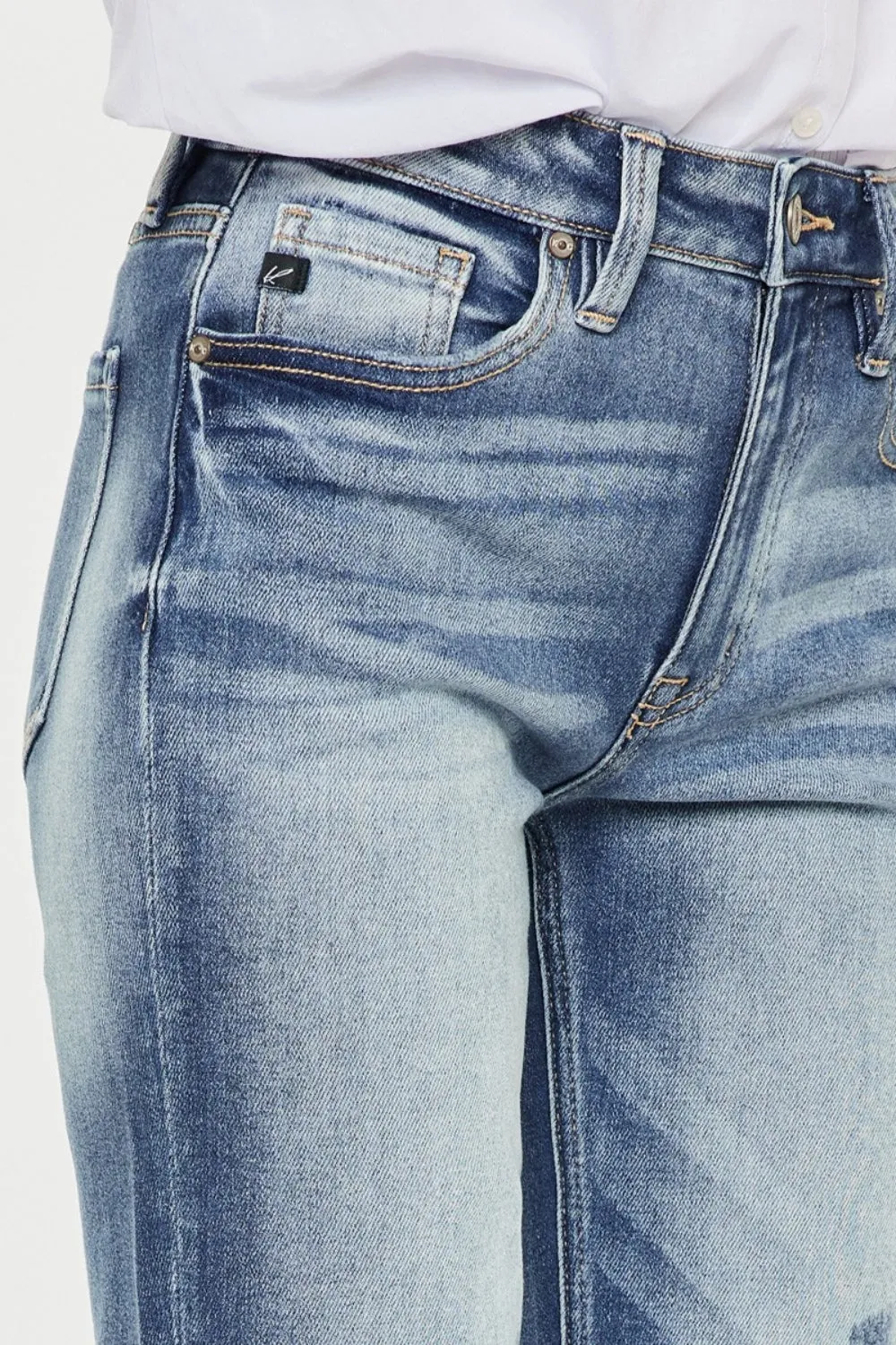 Madeline High Rise Cuffed Straight Jeans by Kancan in Medium Wash