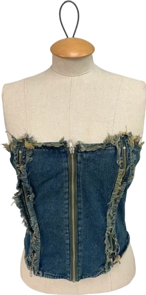 Mars The Label Blue Frayed Denim Bustier Top UK XS