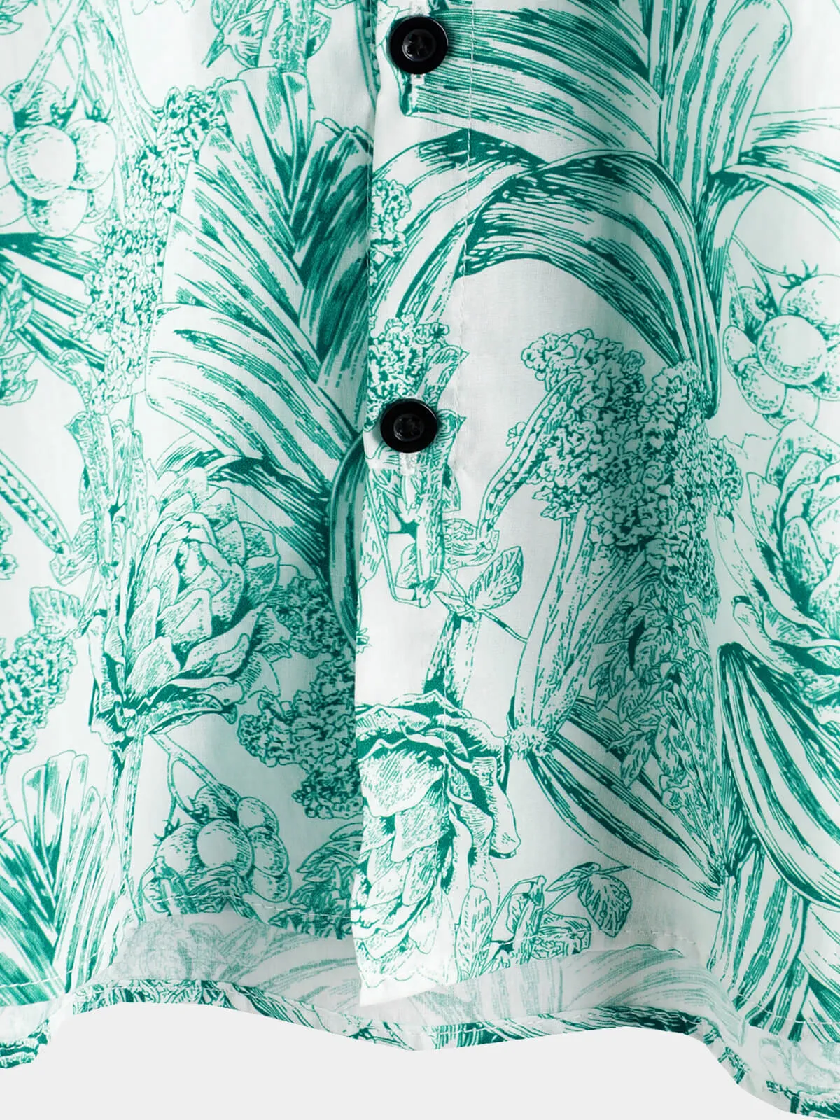 Men‘s 100% Cotton Green Floral Hawaiian Short Sleeve Button Shirt