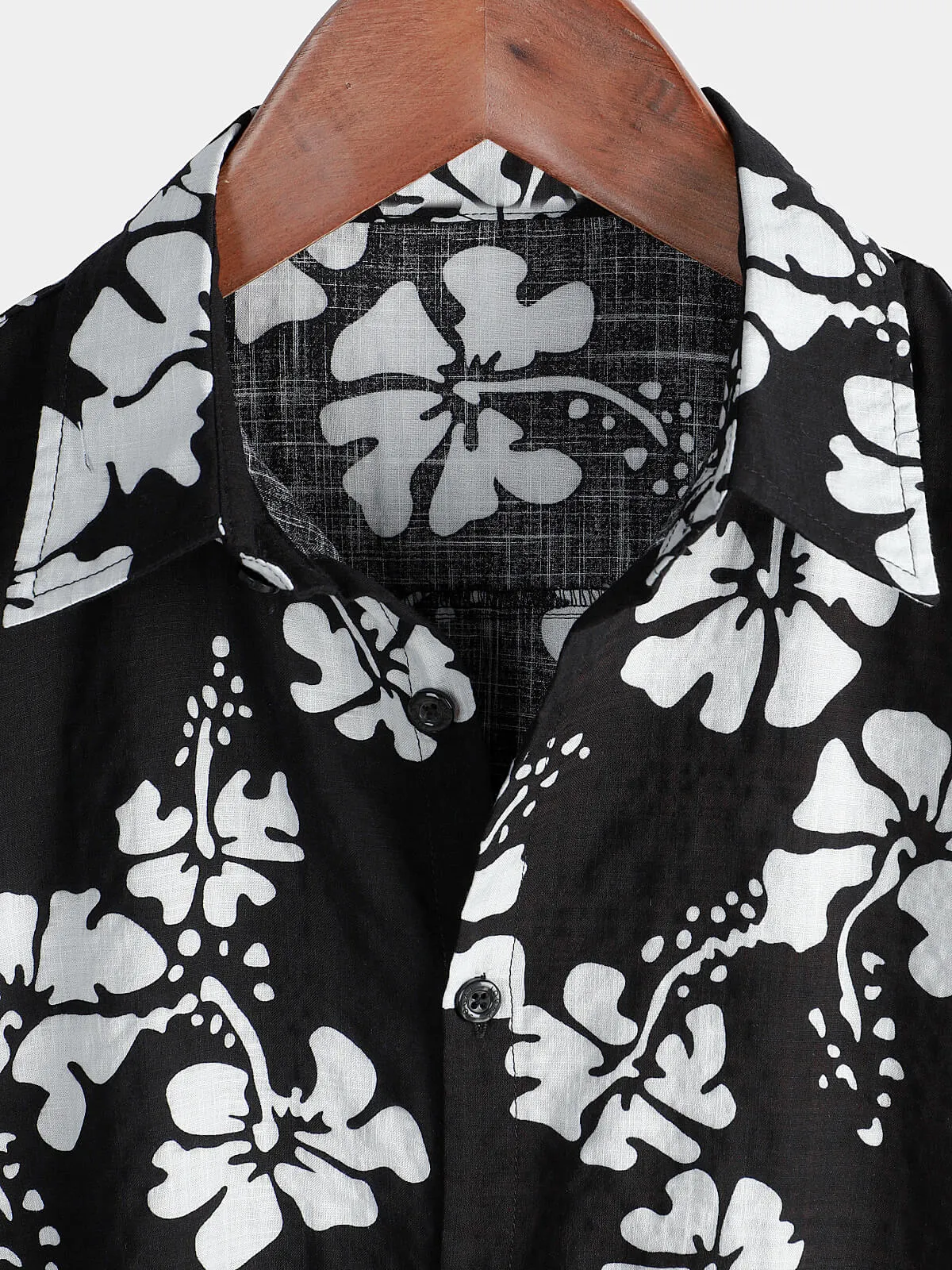 Men's Black Floral Short Sleeve Button Up Beach Tropical Hawaiian Shirt