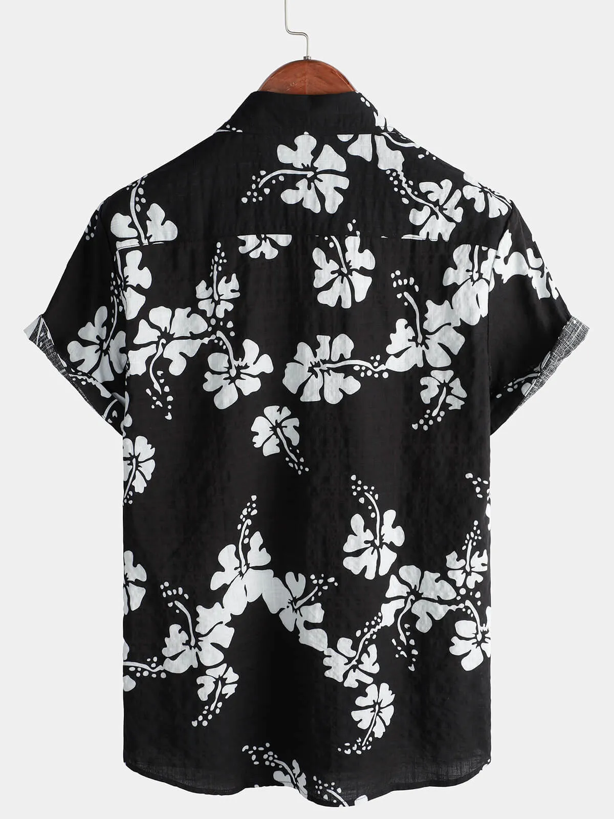 Men's Black Floral Short Sleeve Button Up Beach Tropical Hawaiian Shirt