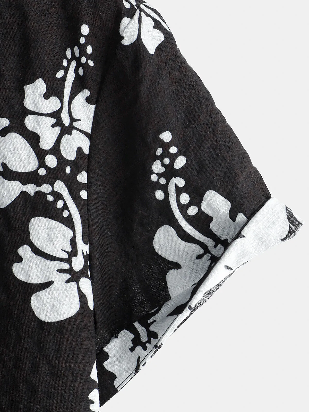 Men's Black Floral Short Sleeve Button Up Beach Tropical Hawaiian Shirt