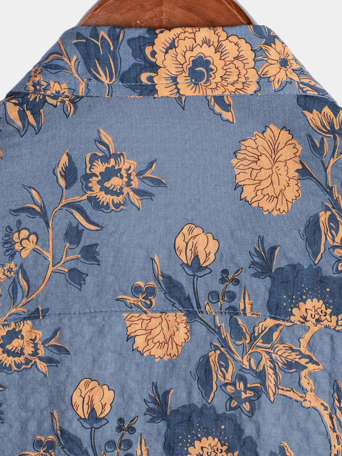 Men's Blue Floral Summer Cotton Hawaiian Button Up Shirt