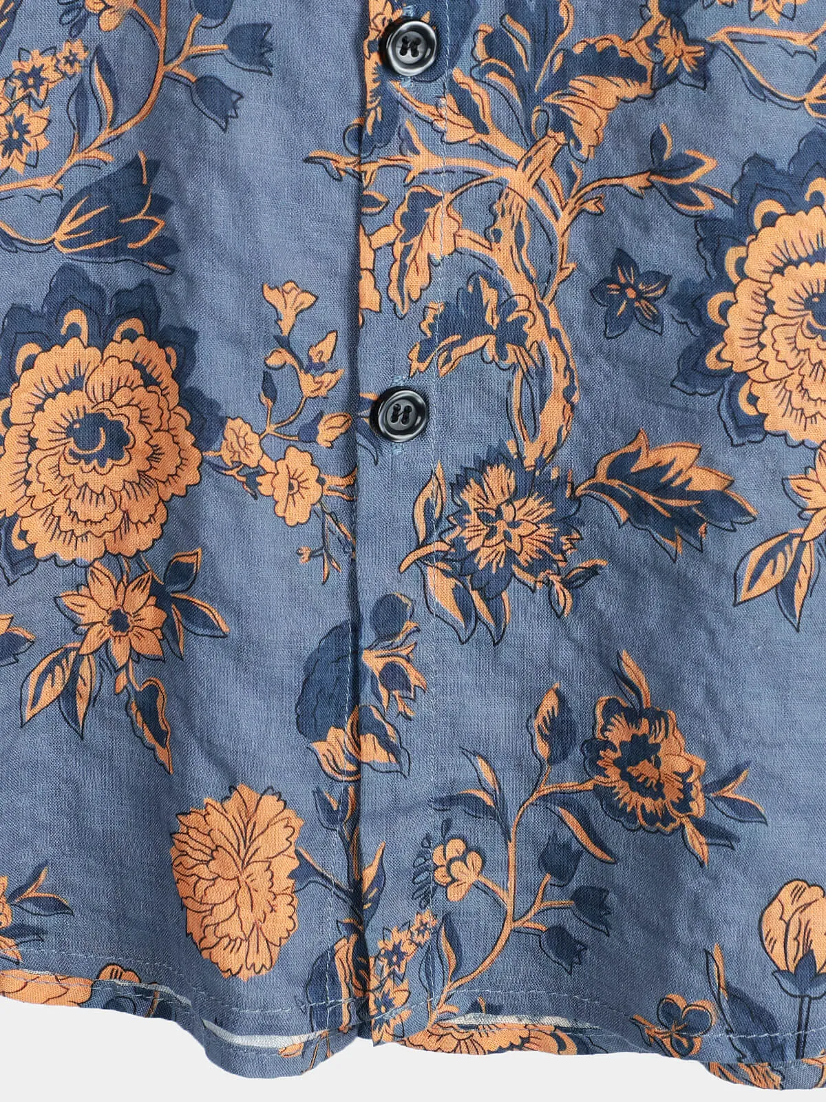 Men's Blue Floral Summer Cotton Hawaiian Button Up Shirt