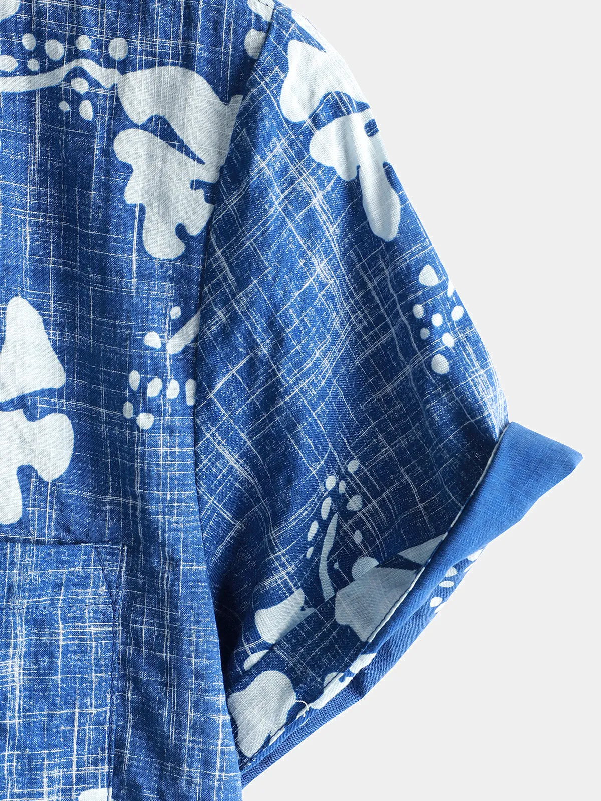 Men's Blue Floral Vintage Short Sleeve Button Up Beach Tropical Hawaiian Shirt