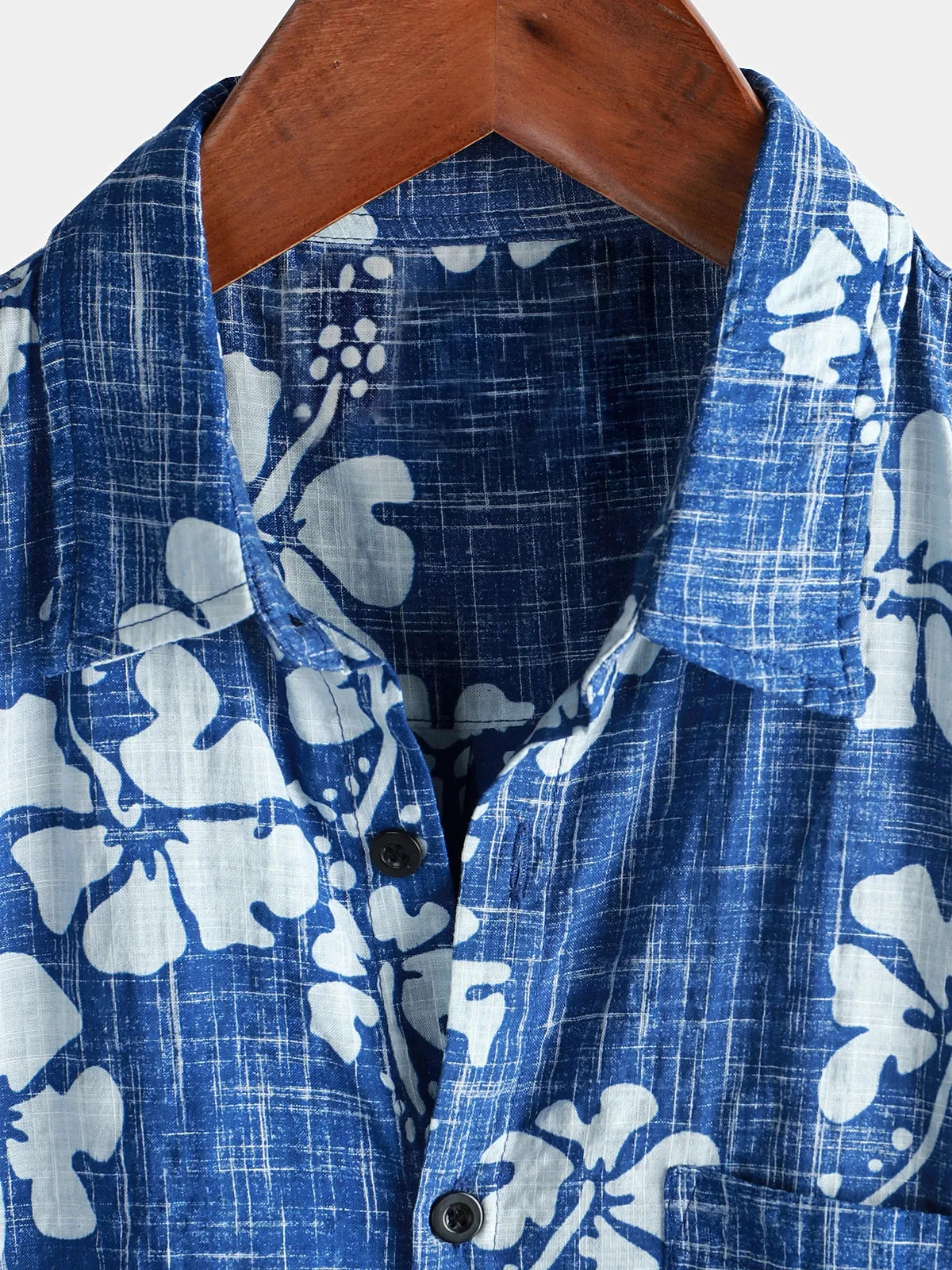 Men's Blue Floral Vintage Short Sleeve Button Up Beach Tropical Hawaiian Shirt