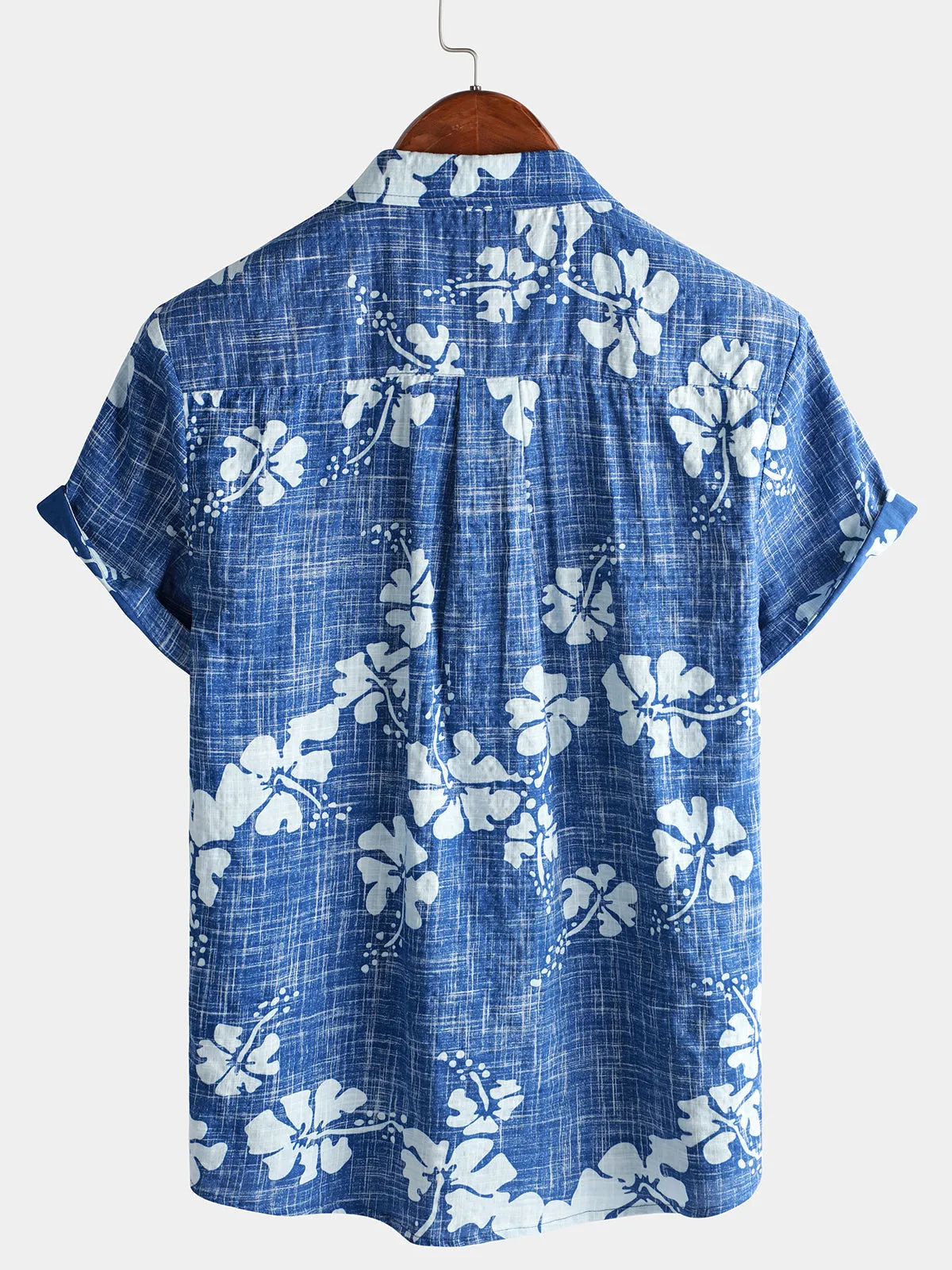Men's Blue Floral Vintage Short Sleeve Button Up Beach Tropical Hawaiian Shirt