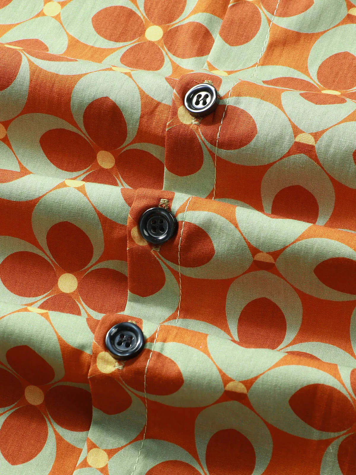 Men's Brown Floral Vintage Short Sleeve Cotton Shirt