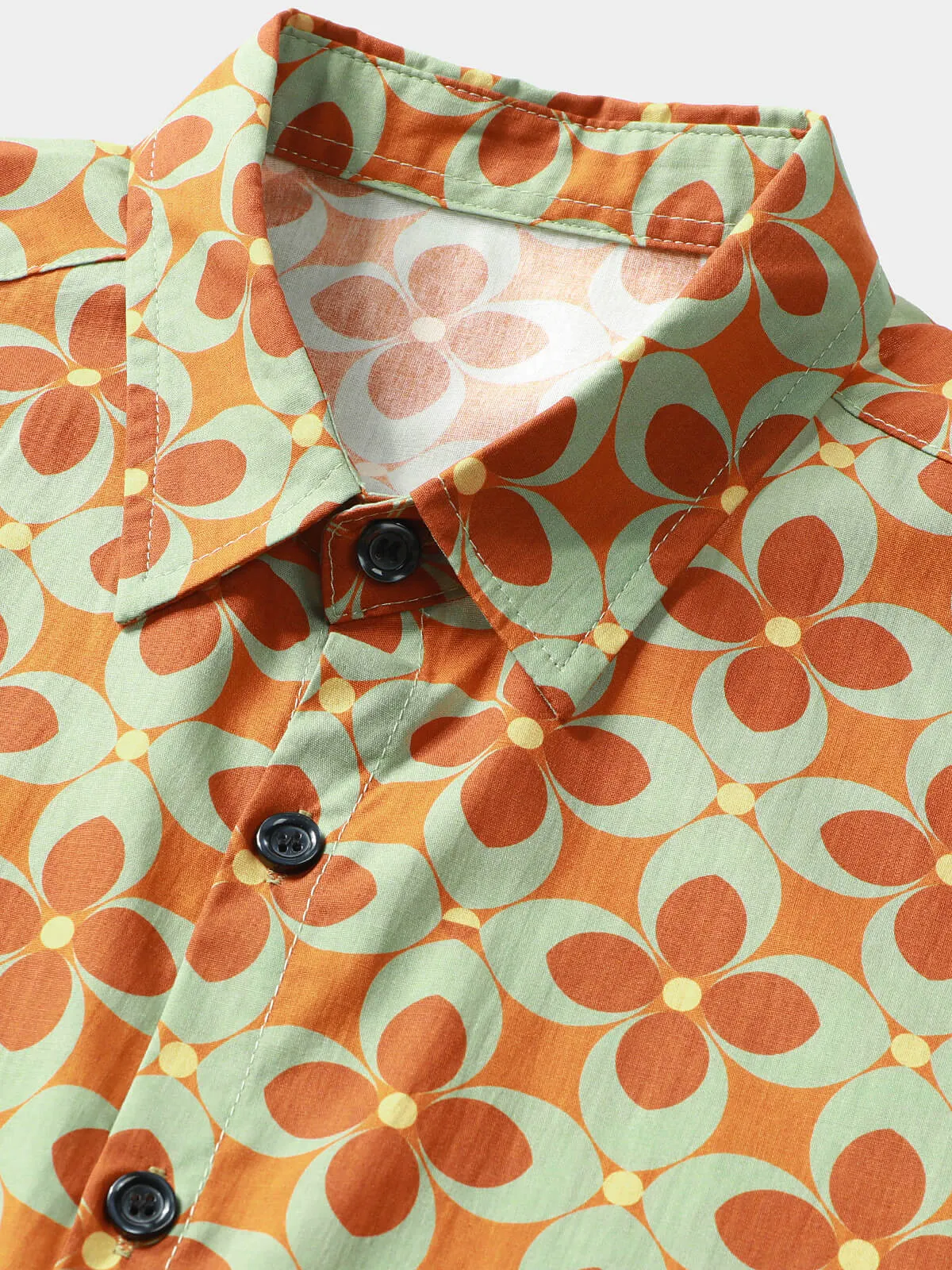 Men's Brown Floral Vintage Short Sleeve Cotton Shirt