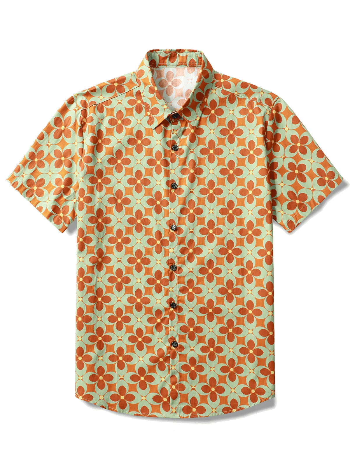 Men's Brown Floral Vintage Short Sleeve Cotton Shirt