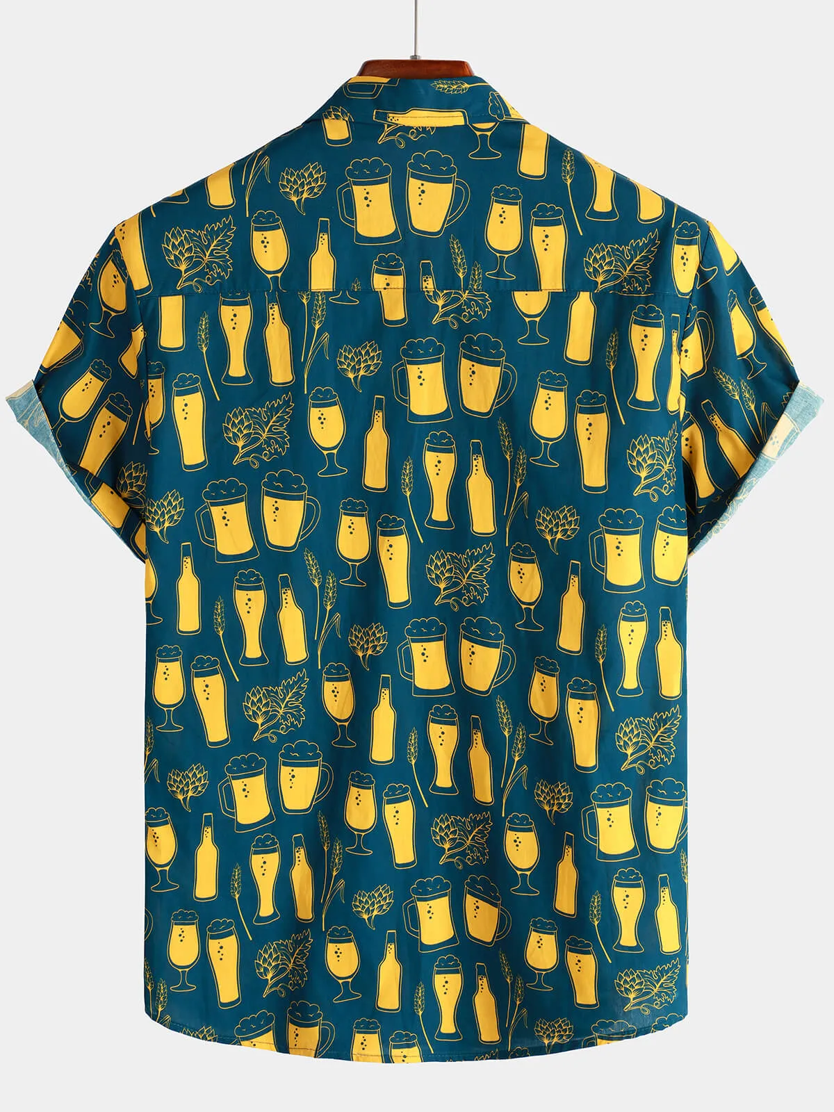 Men's Casual Beer Short Sleeve Button Up Holiday Shirt