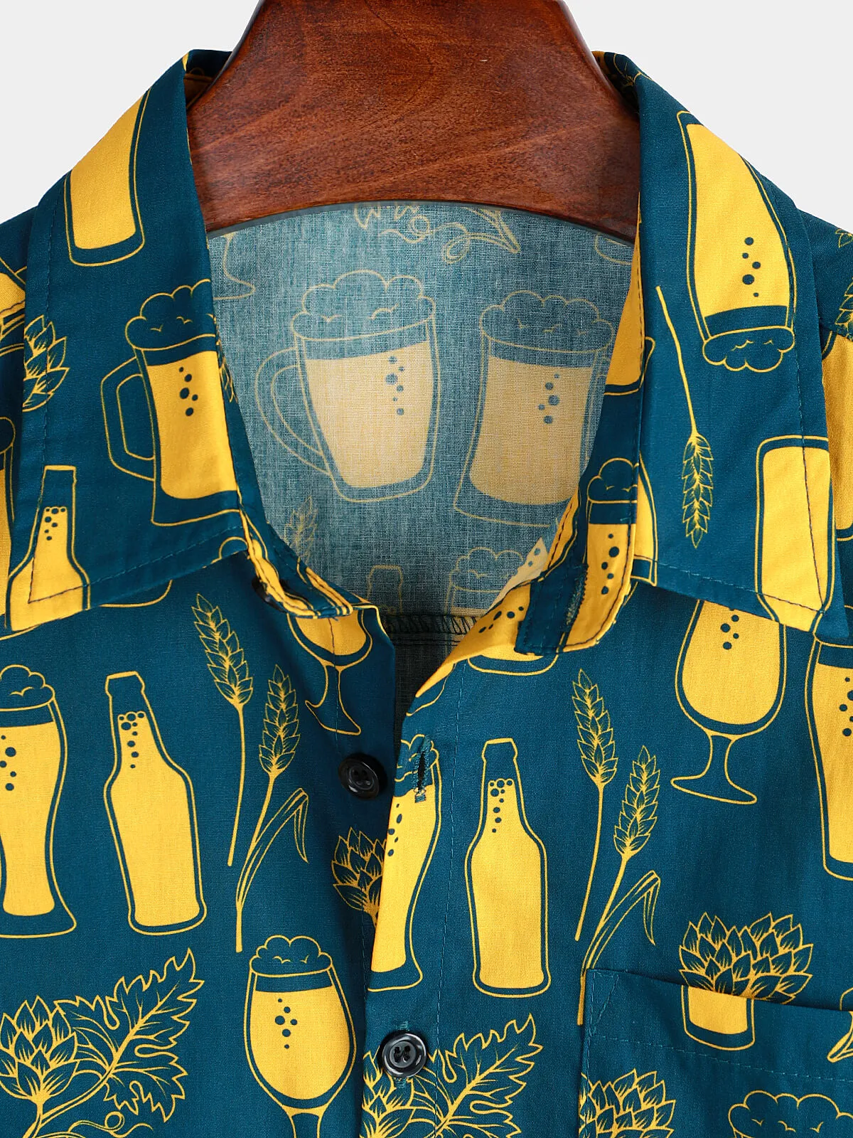 Men's Casual Beer Short Sleeve Button Up Holiday Shirt
