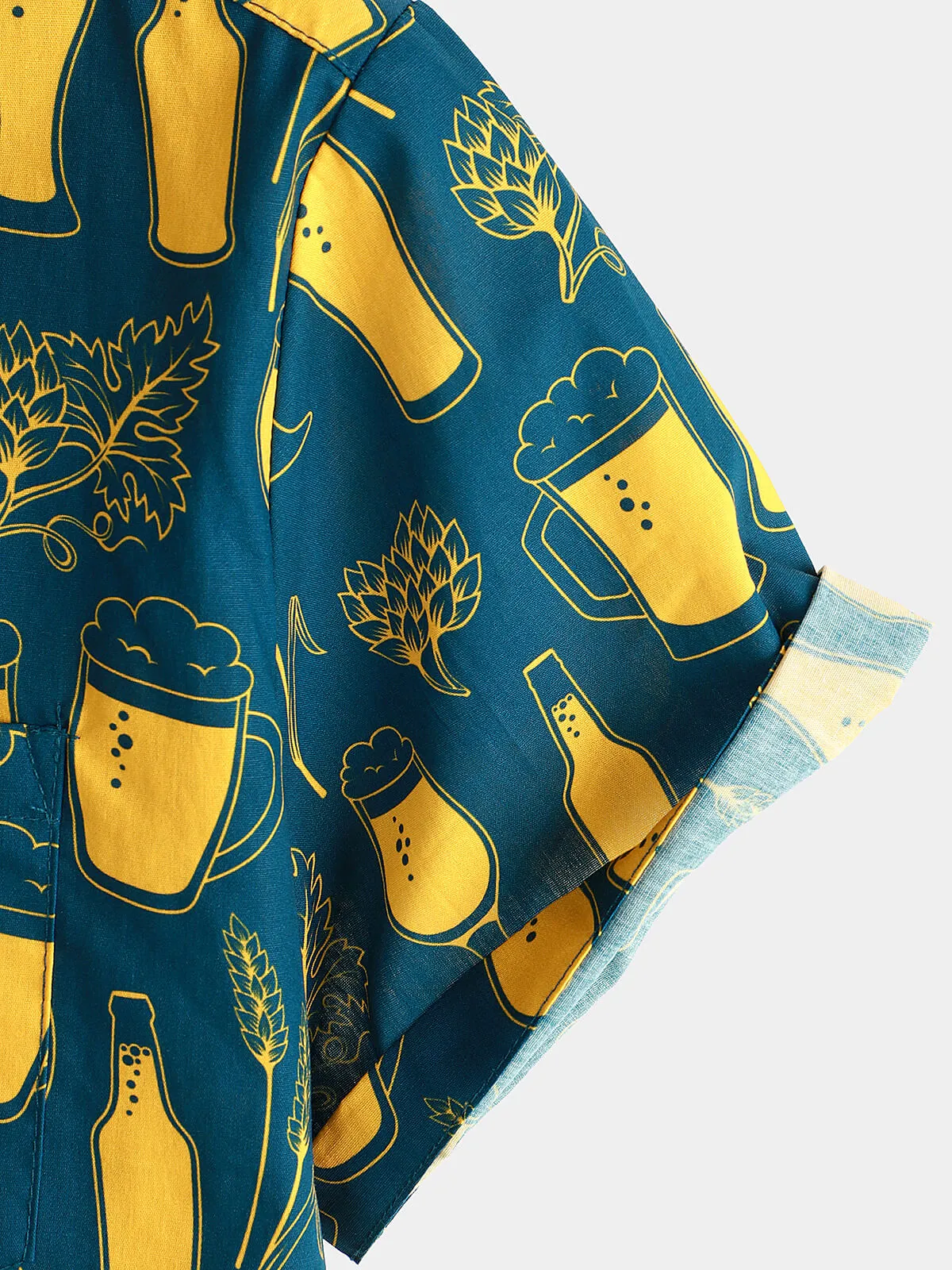 Men's Casual Beer Short Sleeve Button Up Holiday Shirt