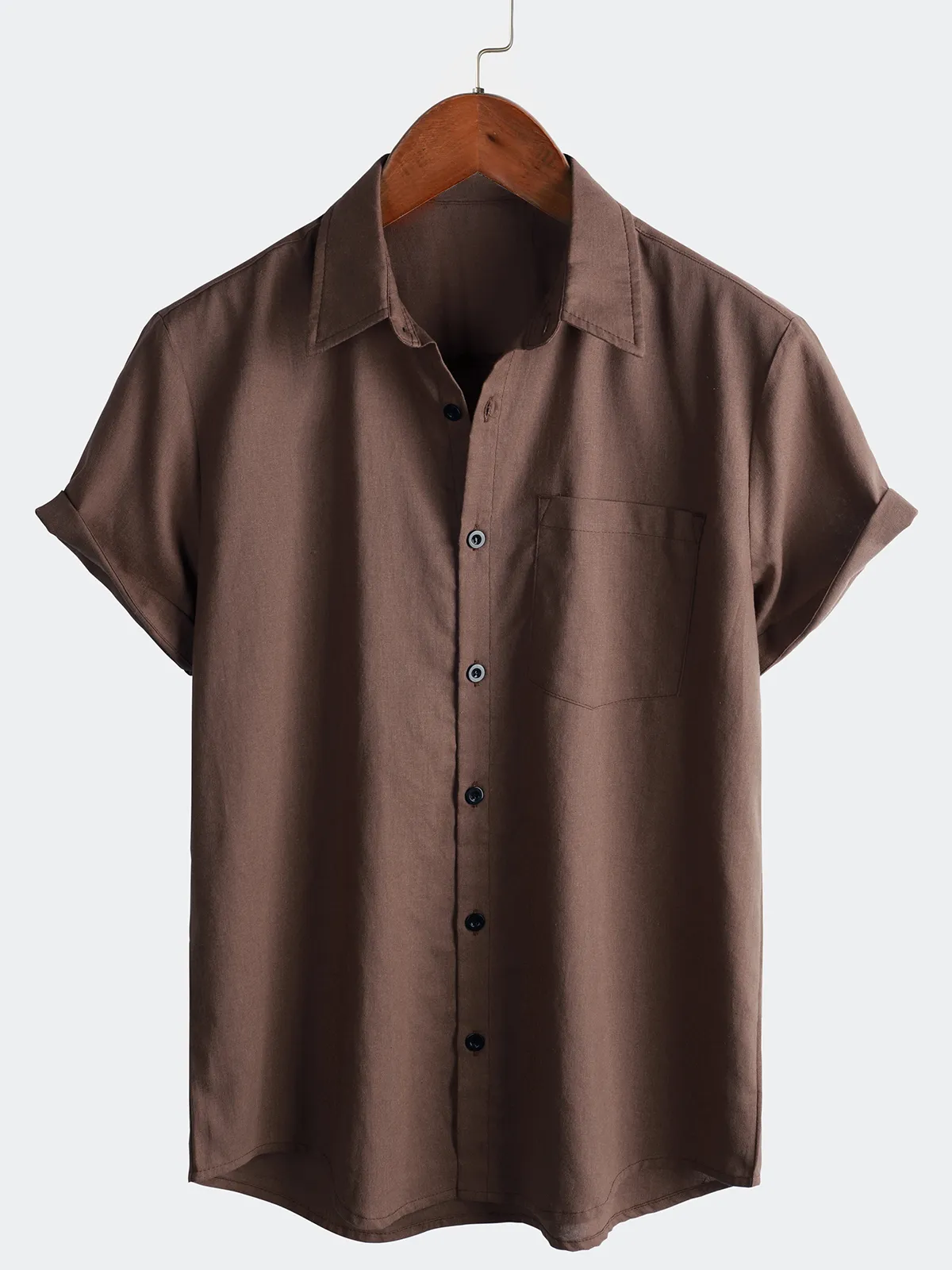 Men's Casual Hawaiian Button Up Cotton Linen Pocket Short Sleeve Shirt
