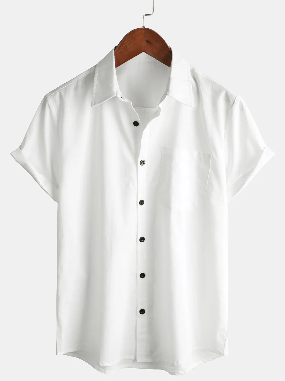 Men's Casual Hawaiian Button Up Cotton Linen Pocket Short Sleeve Shirt