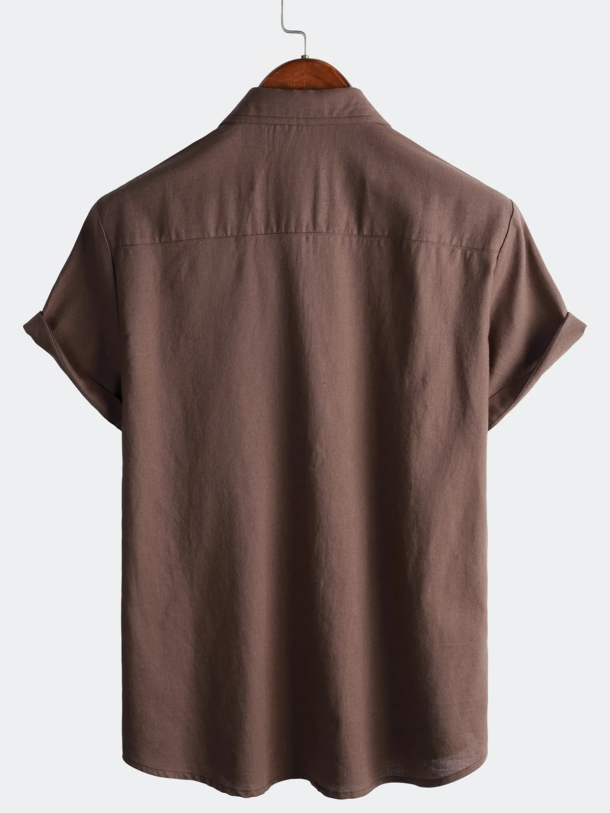 Men's Casual Hawaiian Button Up Cotton Linen Pocket Short Sleeve Shirt