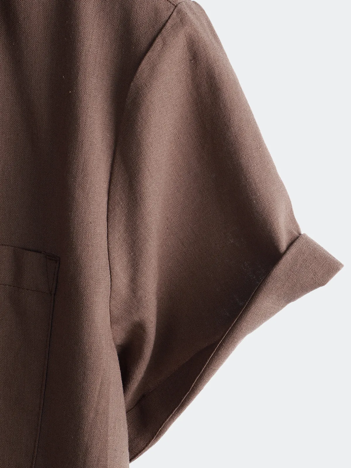 Men's Casual Hawaiian Button Up Cotton Linen Pocket Short Sleeve Shirt