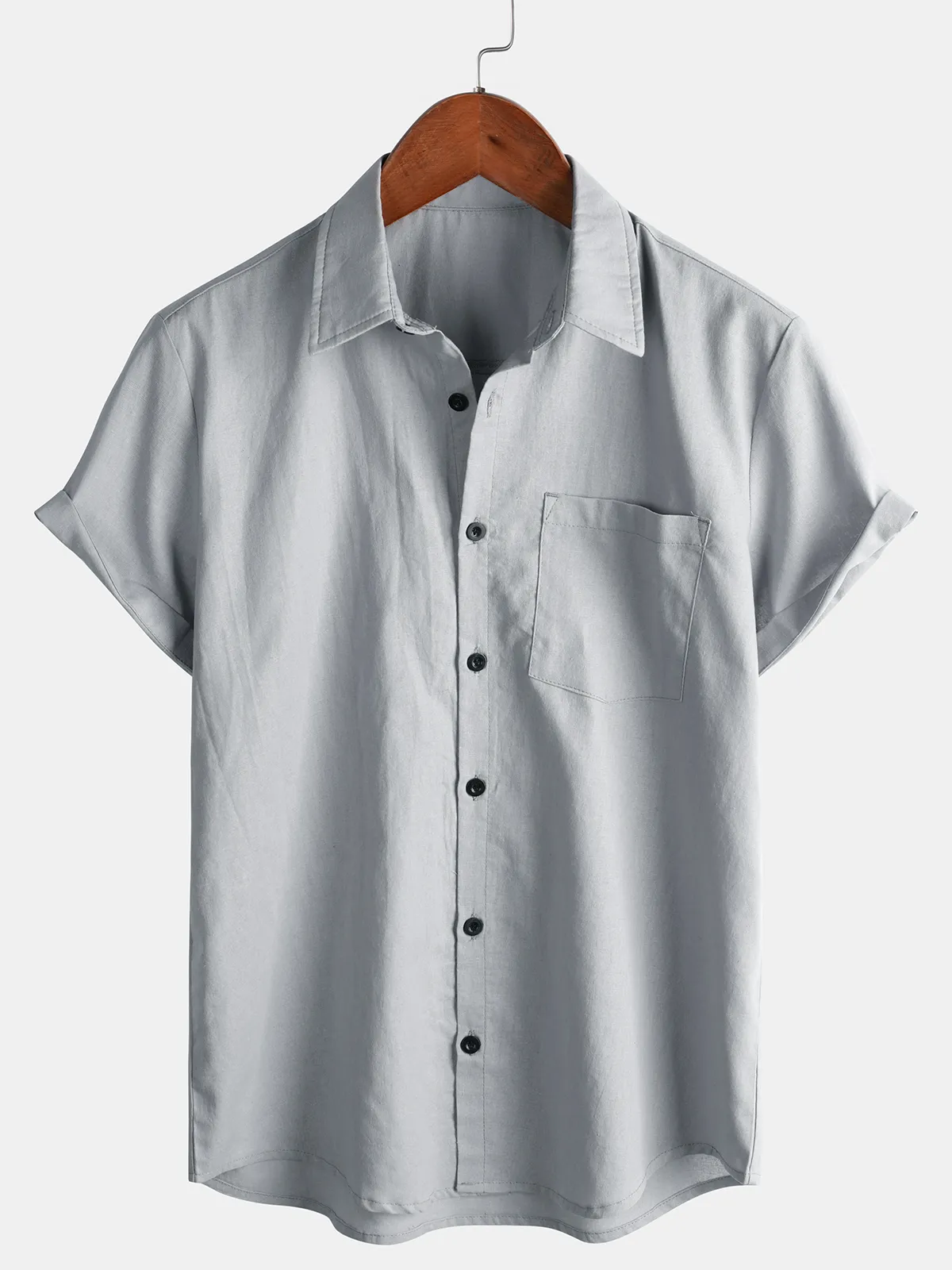 Men's Casual Hawaiian Button Up Cotton Linen Pocket Short Sleeve Shirt