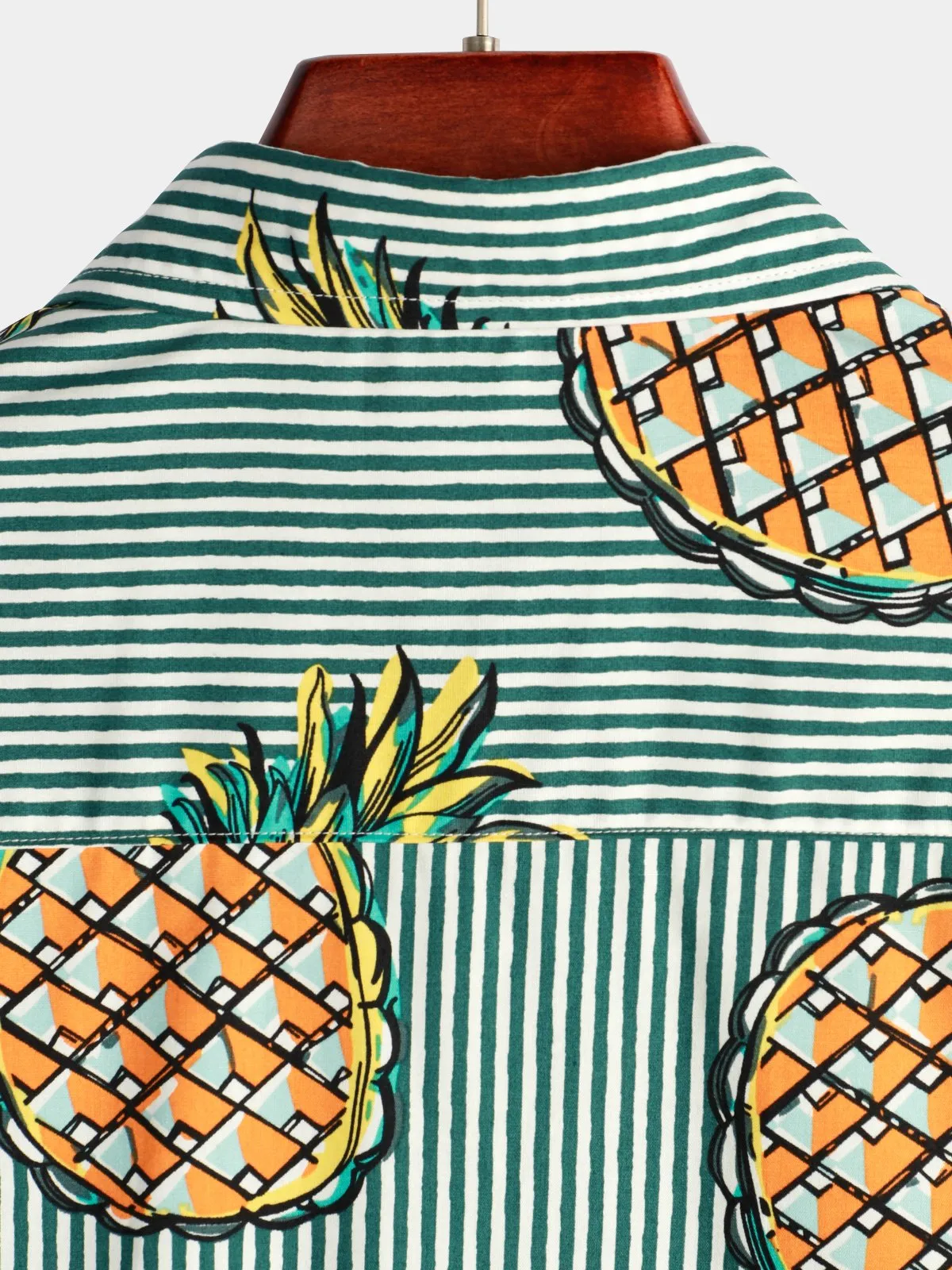 Men's Casual Pineapple Stripe Pocket Cotton Striped Shirt