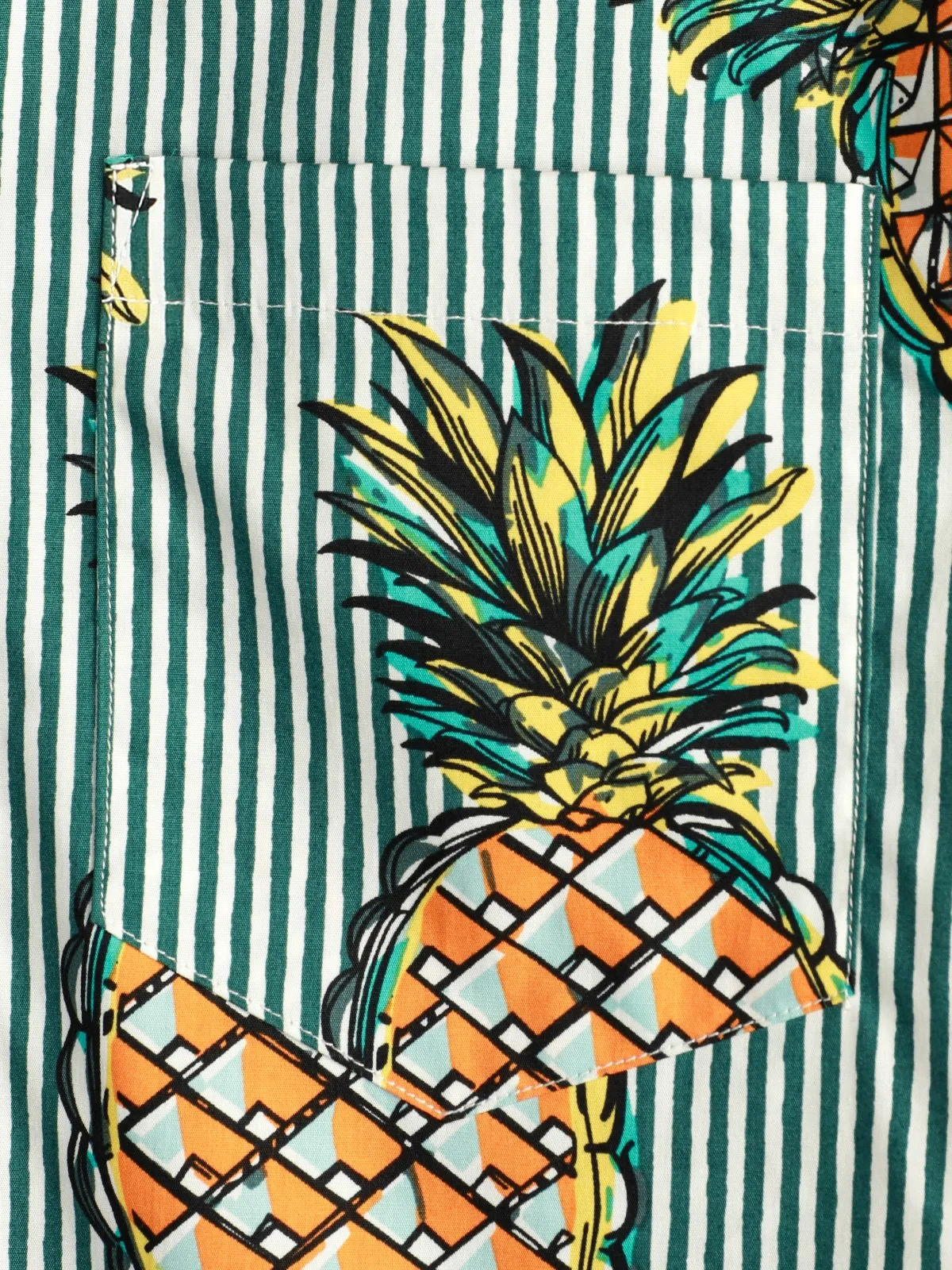 Men's Casual Pineapple Stripe Pocket Cotton Striped Shirt
