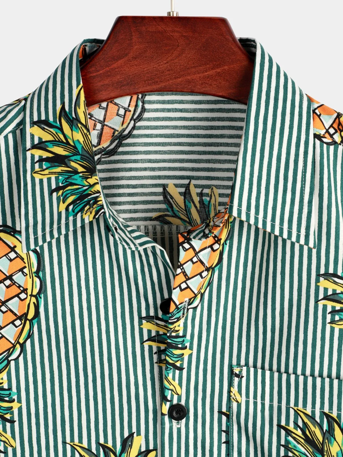 Men's Casual Pineapple Stripe Pocket Cotton Striped Shirt