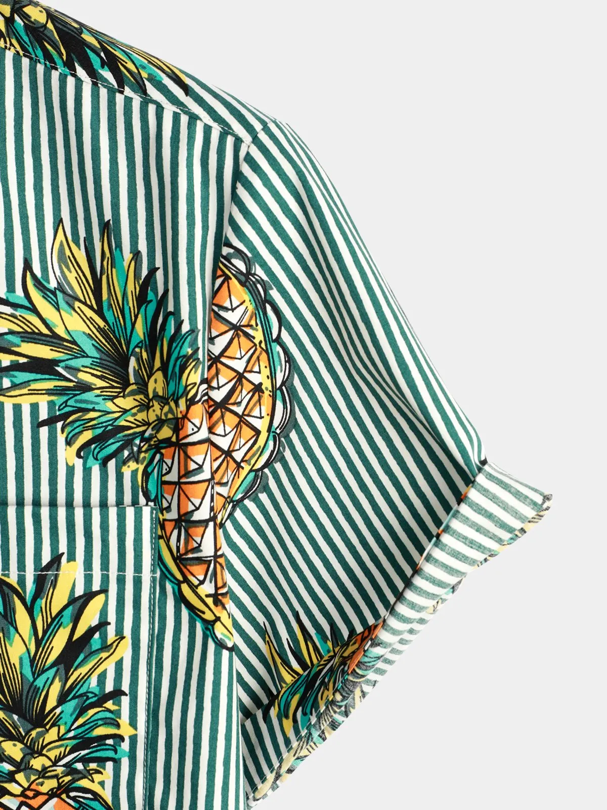 Men's Casual Pineapple Stripe Pocket Cotton Striped Shirt