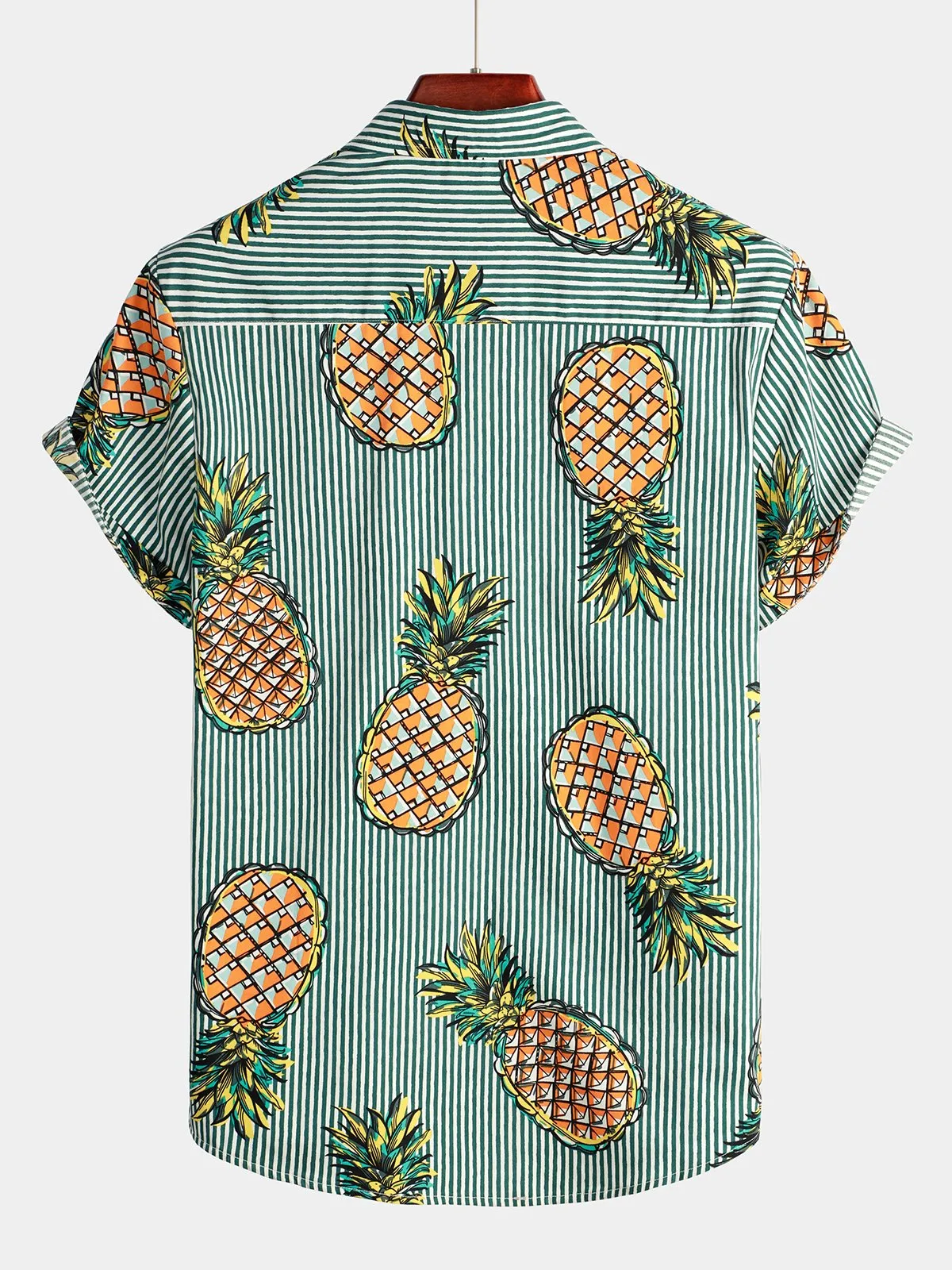 Men's Casual Pineapple Stripe Pocket Cotton Striped Shirt