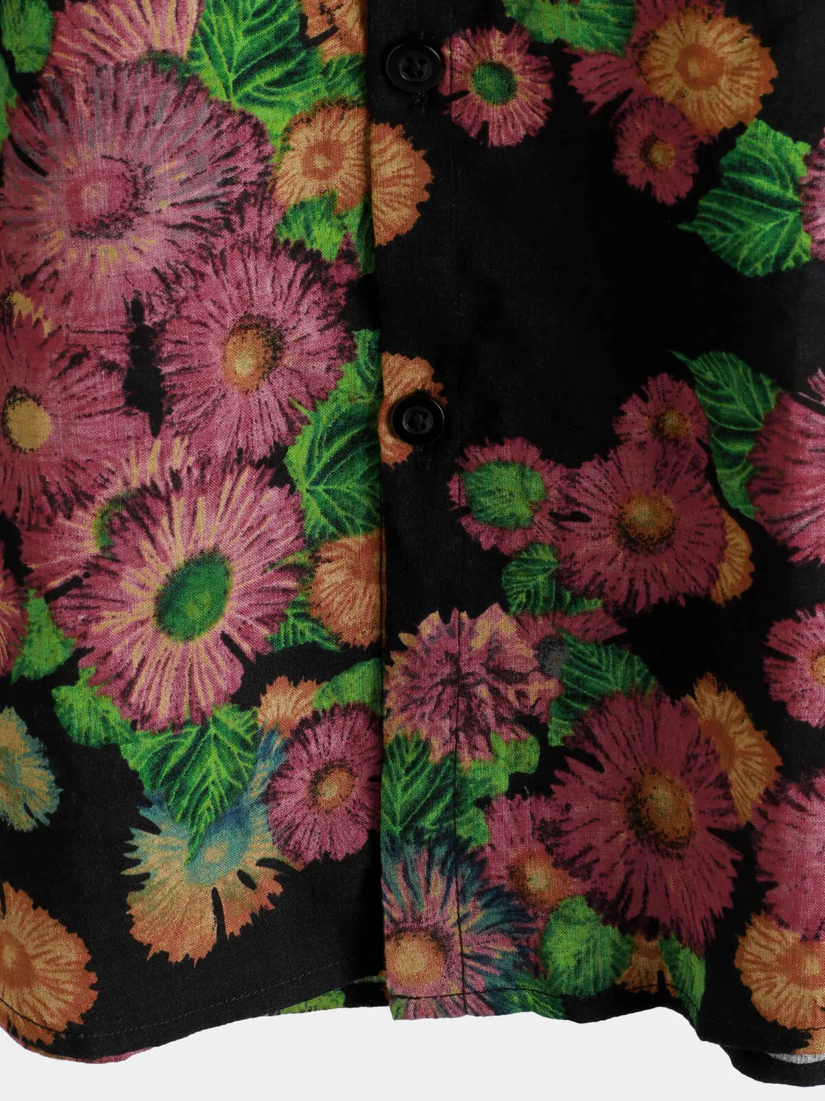 Men's Casual Retro Daisy Floral Holiday Button Up Short Sleeve Shirt