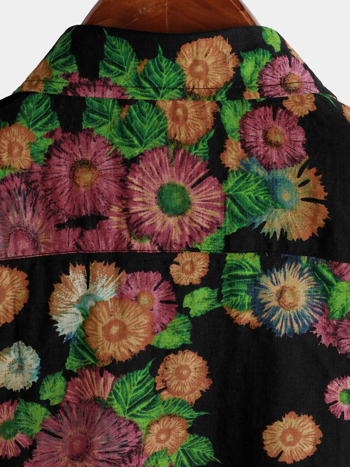 Men's Casual Retro Daisy Floral Holiday Button Up Short Sleeve Shirt