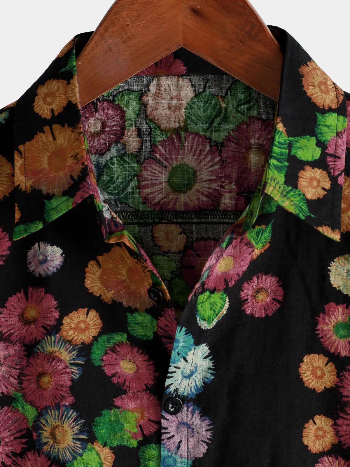 Men's Casual Retro Daisy Floral Holiday Button Up Short Sleeve Shirt