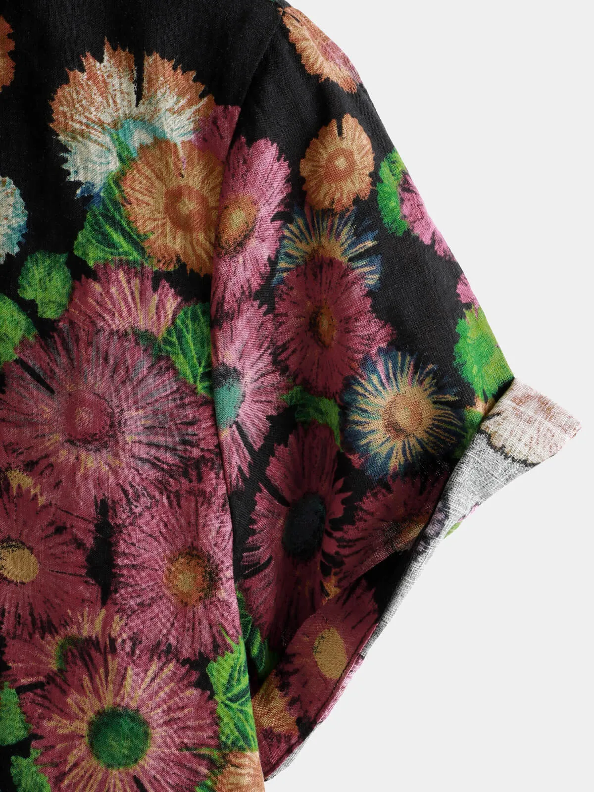 Men's Casual Retro Daisy Floral Holiday Button Up Short Sleeve Shirt