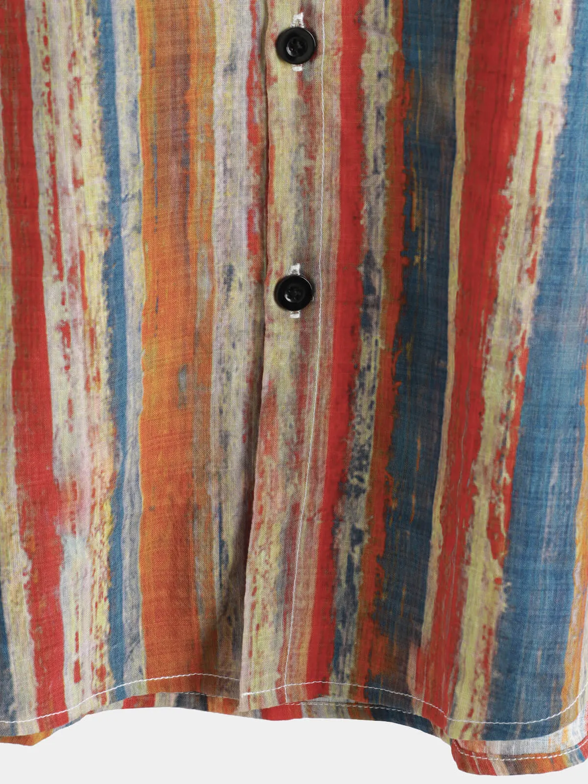 Men's Casual Retro Multicolor Striped Holiday Button Up Short Sleeve Shirt